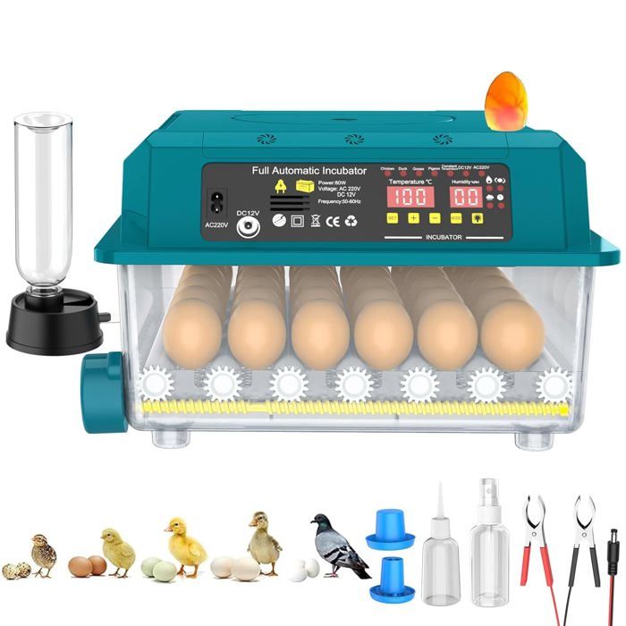 Incubateur Automatique 36 Œufs Retournement Auto - 5 Modes Contrôle Humidité Lampe Mirroir - Poules Canards Oies Cailles