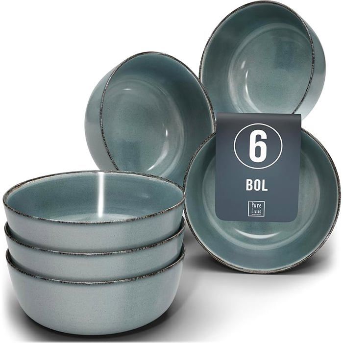 Vaisselle et Arts de la Table - Bols Assiette Creuse - Ensemble de Services de Table Bol Soupe Set 6 Bols à Bleu Fumé Bols (6x)