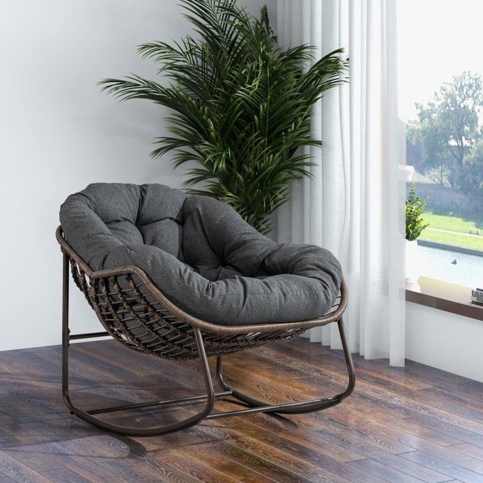 Fauteuil Bascule Jardin Gris Foncé 94.5x111x80cm structure Osier Forme Œuf coussin Épais Confort Intérieur Extérieur Terrasse Balcon Fauteuil Bascule Jardin Gris Foncé 94.5x111x80cm structure Osier Forme Œuf coussin Épais Confort Intérieur Extérieur Terrasse Balcon