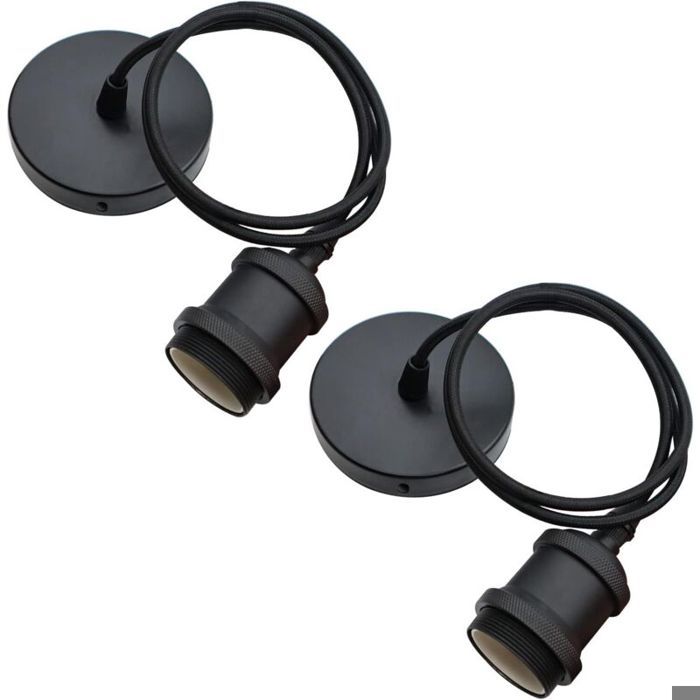Lot de 2 Suspension Luminaire E27 Pendentif Lampes Suspendues Accessoires Pendule corde 100CM Câble de Suspension Noir pour éclairag