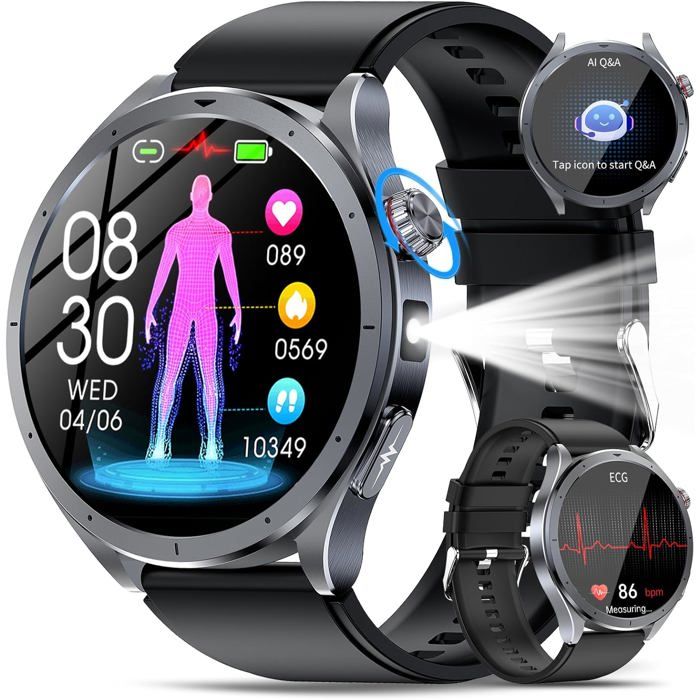 2026 Ia Montre Connectée Homme Avec Chatgpt/Ecg+Hrv/Imc 1.53 Smartwatch Avec 5.4Ble Appel Bluetooth/Led Lampe 24H[MB491]