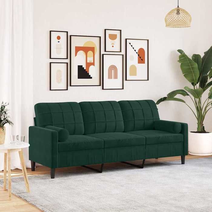 Sofa intérieure moderne vidaXL Canapé 3 places avec oreillers vert foncé 180 cm velours(13880）