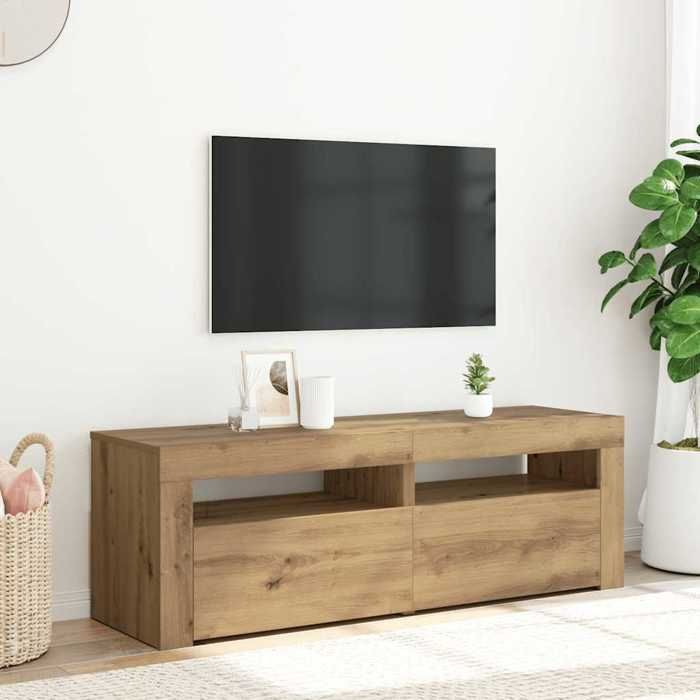Meuble TV avec lumières LED - vidaXL - rangement multimédia - Bois dingénierie - Chêne artisanal - 120 x 35 x 40 cm - 2 portes wnm1