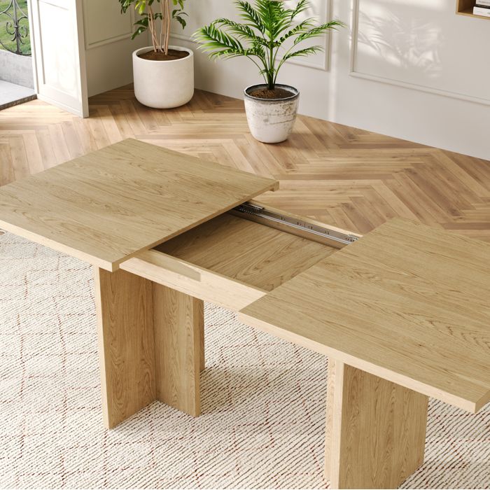 Table de Salle à Manger 6 à 8 Personnes Extensible avec Rallonge Intégrée - BEAUNIV - MDF Chêne 180×80×75 cm