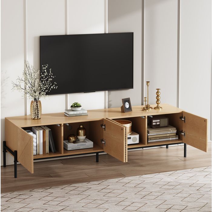 ROVRYN Meuble TV 163 5 cm 4 portes texture 3D géométrique MDF aspect bois naturel