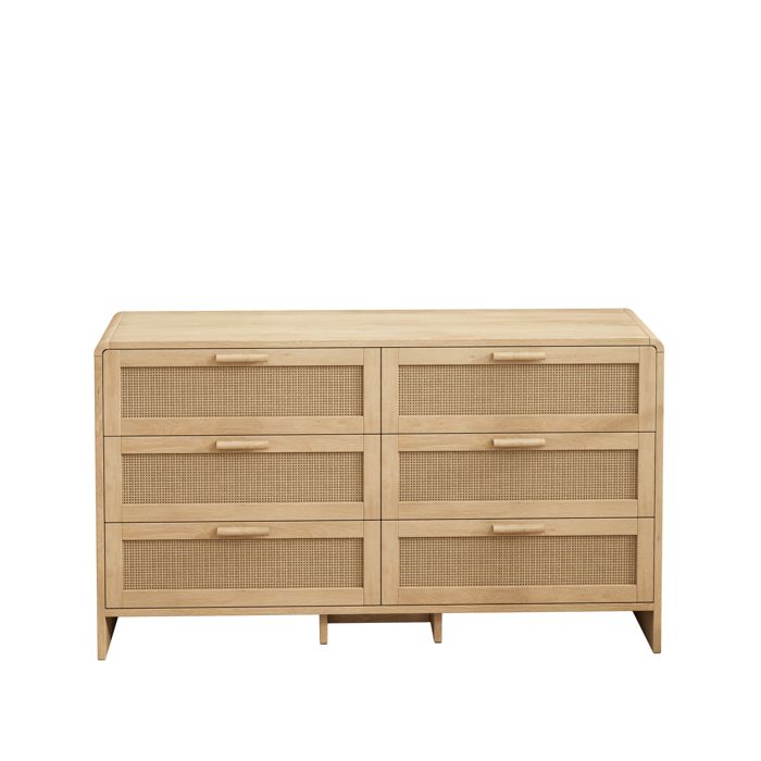 Commode en rotin naturel 130 cm avec 6 tiroirs meuble de rangement pour salon chambre et entrée Commode en rotin naturel 130 cm avec 6 tiroirs meuble de rangement pour salon chambre et entrée
