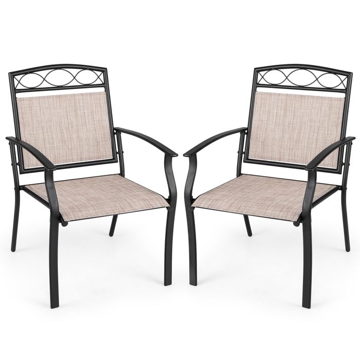 Lot de 2 Chaises de Jardin Extérieur COSTWAY Tissu Respirant Cadre en Métal Dossier Incliné Accoudoirs Charge 150 kg Lot de 2 Chaises de Jardin Extérieur COSTWAY Tissu Respirant Cadre en Métal Dossier Incliné Accoudoirs Charge 150 kg