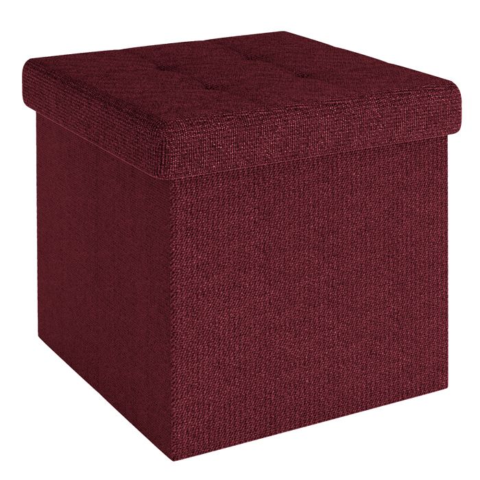 Pouf pliable coffre de rangement 38 x 38 x 38 cm rouge cerise - tabouret cube repose-pieds et boîte en tissu avec couvercle