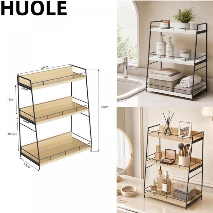 Étagère multifonctionnelle - HUOLE - Étagères en bois structure en acier au carbone grande capacité de charge - Bois naturel