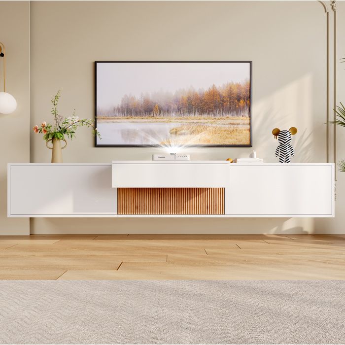 Meuble TV blanc – support projecteur escamotable – à poser ou à suspendre – 180 x 34 x 30 cm