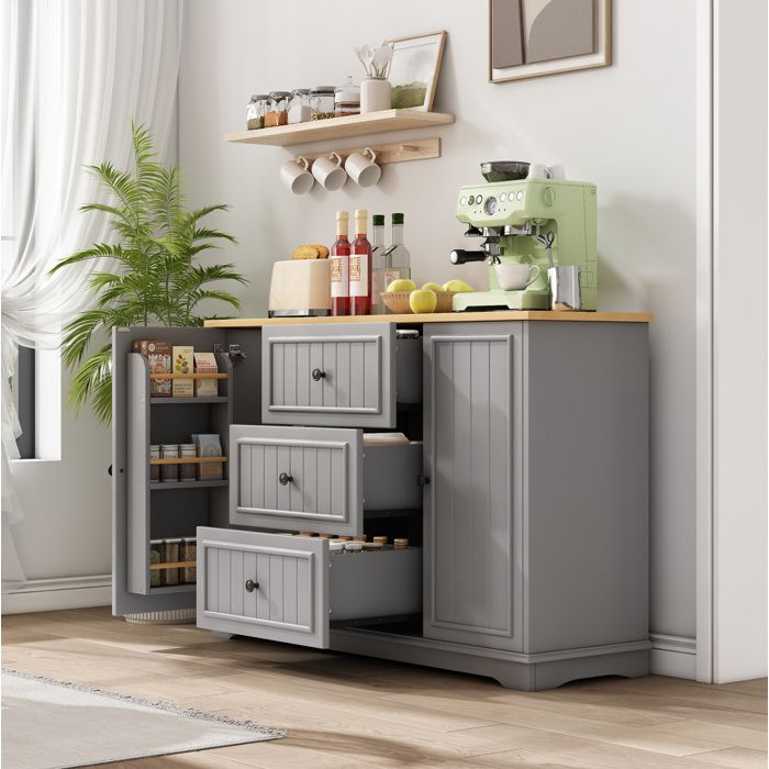 Buffet bahut gris 126 cm avec 3 tiroirs et 2 portes en MDF meuble de salle à manger et salon VEVXYN
