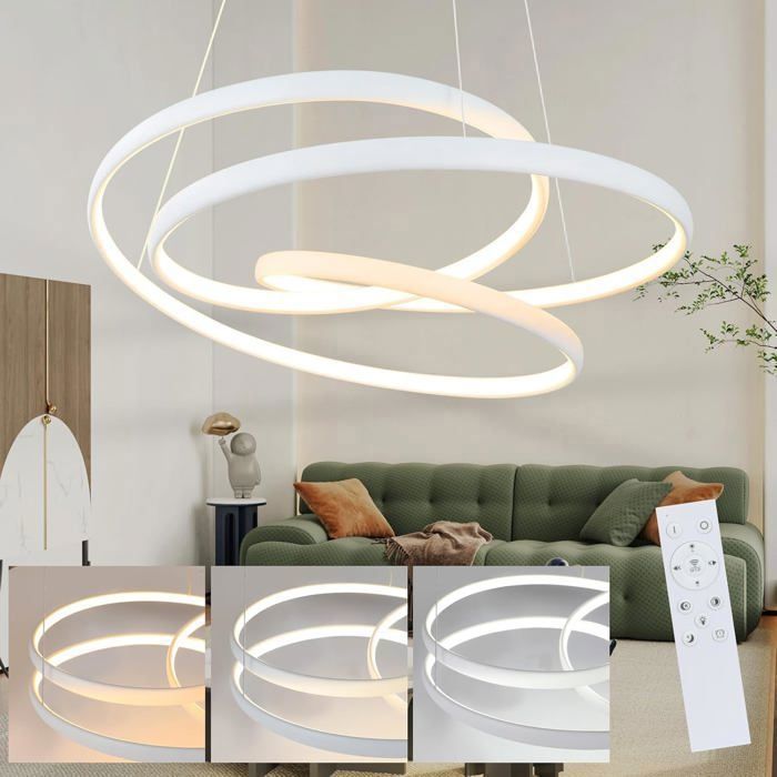 Suspension Blanc Moderne MUYUUA LED Dimmable 55W 50cm Avec Télécommande Pour Salon Chambre Cuisine