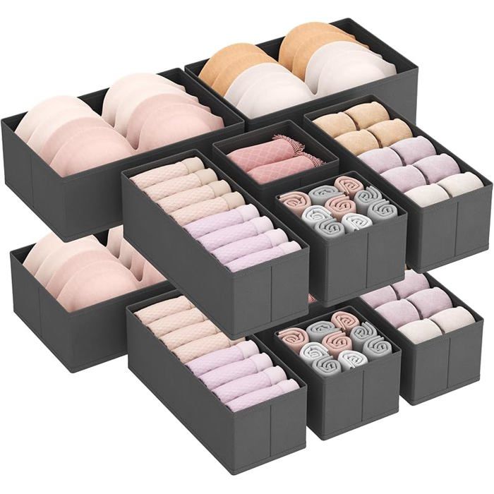 Lot de 12 Organisateur TiroirBoîte Rangement Vêtements PliablesSéparateur Tiroirs en TissuPanier Rangement Armoire 12