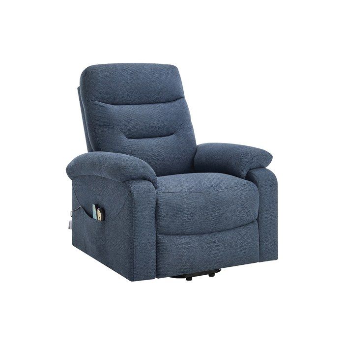 Fauteuil massant et chauffant en tissu texturé avec releveur électrique – Bleu – FLUNEL