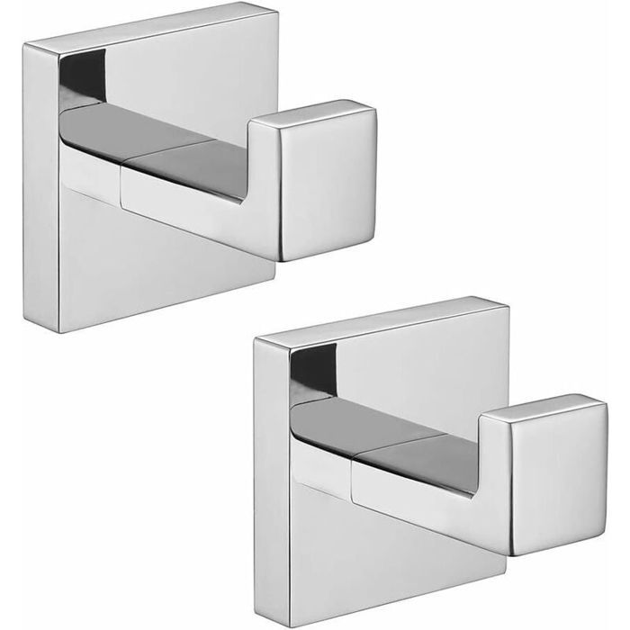 Lot de 2 patères de salle de bain en inox – Crochets carrés pour serviettes et manteaux – Finition chrome poli miroir – Haut