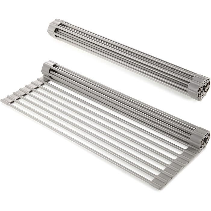 Tapis D'Égouttoir Silicone Gris - Séchage Rapide, Pliable, Résistant à La Chaleur Pour Évier De Cuisine