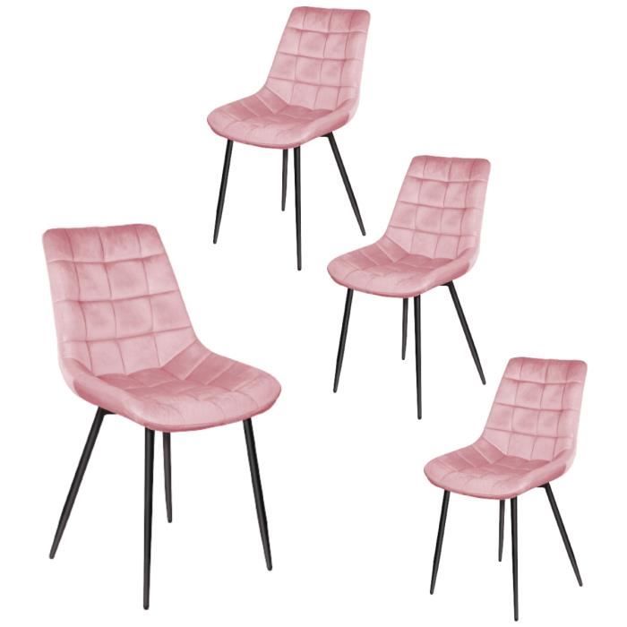chaises de cuisine en velours rose - yyixing® - lot de 4 - design à carreaux - confortable et robuste