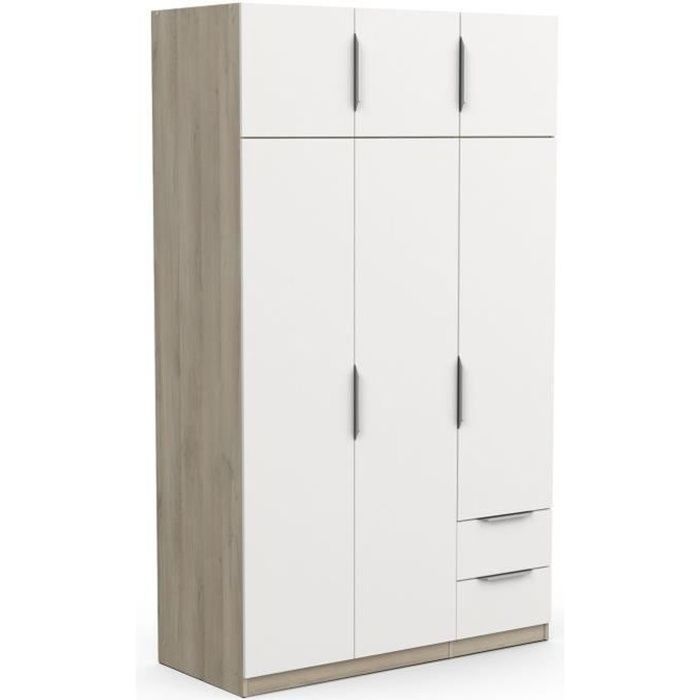 Armoire de chambre - DEMEYERE - GHOST - 6 Portes - 2 Tiroirs - Blanc et chêne kronberg