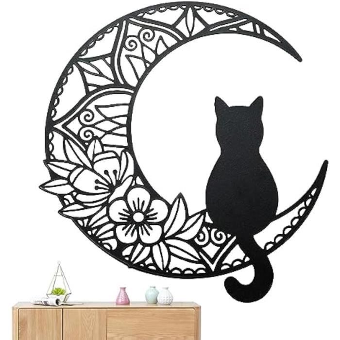Décoration murale chat joyeux en métal noir 42x80 cm ANIMAL