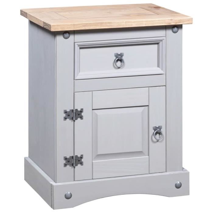 Table de chevet en pin mexicain Gamme Corona gris 53x39x67 cm - The Living Store