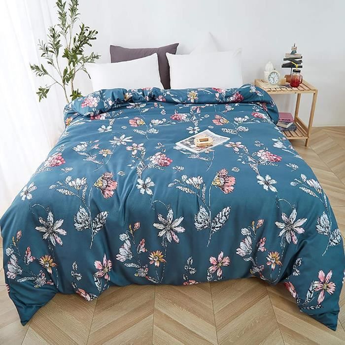 Couvre-lit Léger Imprimé Floral Réversible - Satin Microfibre - Taille 180x200 Cm - Pour été Ou Toutes Saisons