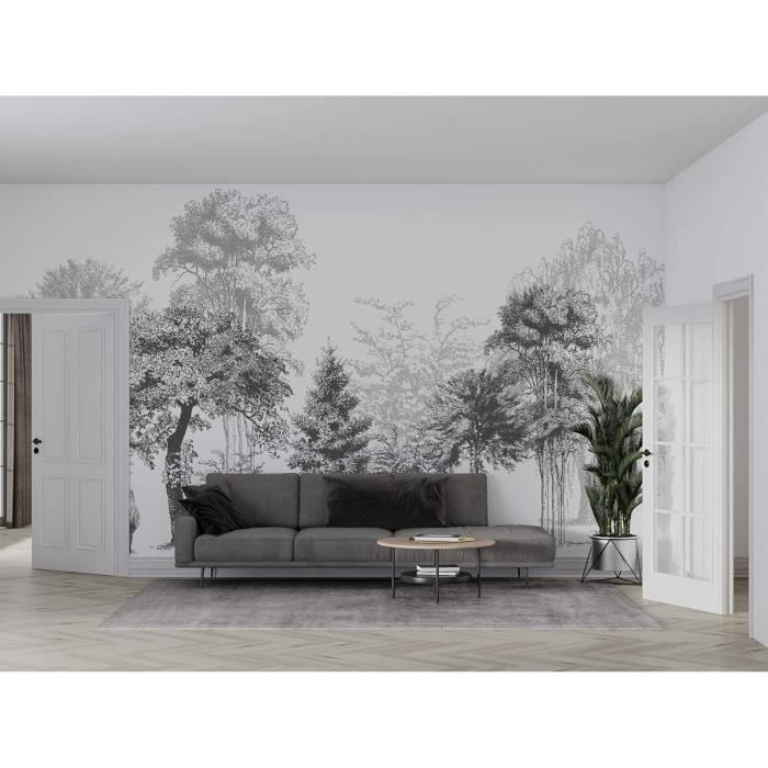 Papier Peint Panoramique Jungle Noir Et Blanc Soie, 410 × 280Cm, Poster ...