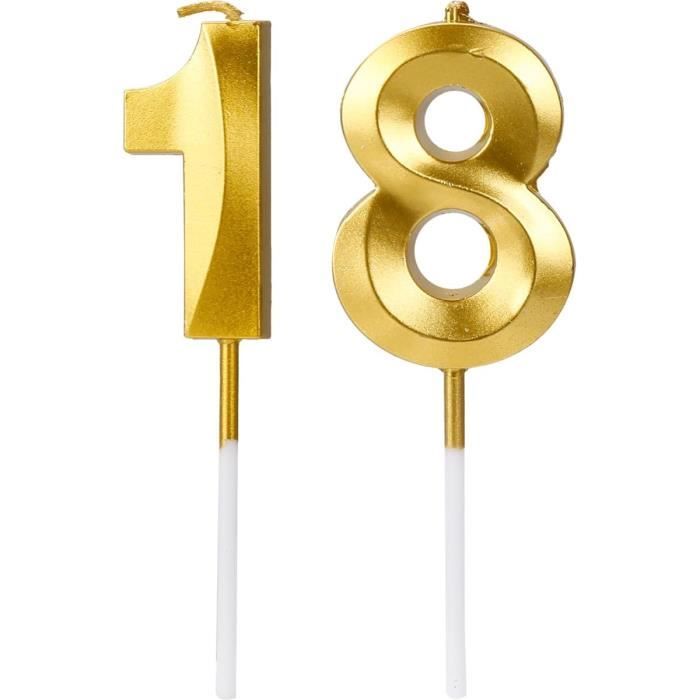 Déco Gâteau 18 Ans - Kit Anniversaire Avec Paillettes Dorées/Noires - "Happy 18th Birthday" - Inclut Bougies Chiffres