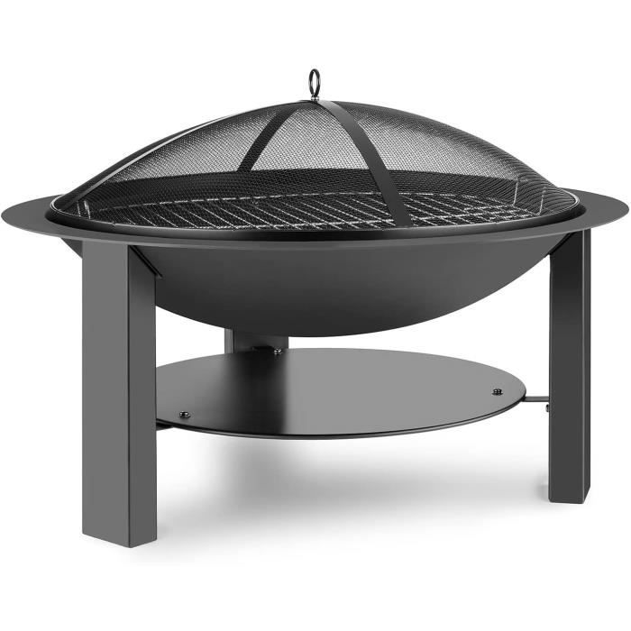 Relaxdays Braséro Jardin Avec Grille Barbecue, Pare-Étincelles Et Tisonnier - 75 Cm