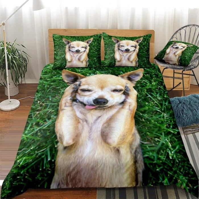 Housse De Couette 3D Chat JEFFEL - 220x240 Cm Avec 2 Taies D'Oreiller - Microfibre Douce - Literie Déco