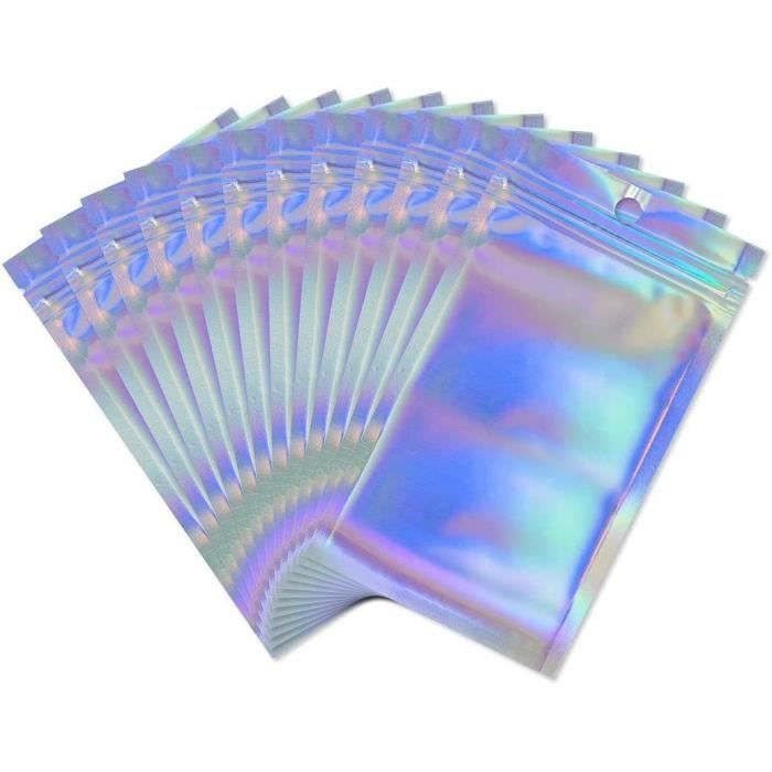 100 Pcs Sachet Holographique Refermable, Sac Mylar Alimentaire Anti ...