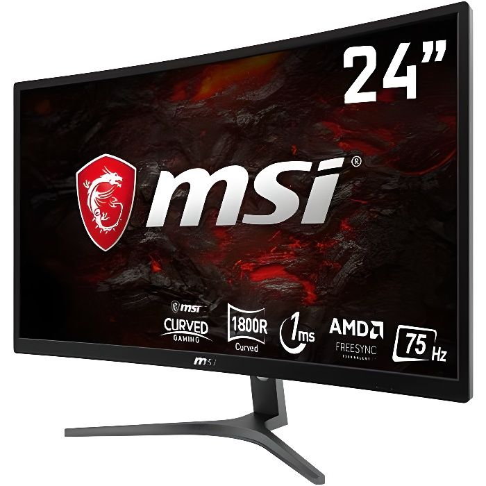 Écrans PC MSI Optix G241VC Moniteur Gaming 24 incurvé, écran 16:9 Full HD  (1920x1080), Fréquence 75Hz, Temps de réponse 1436 - Cdiscount Informatique