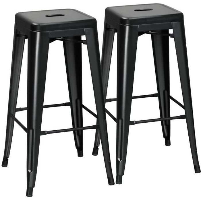 Tabouret de Bar Industriel - Yaheetech - Lot de 2 - Métal - Noir