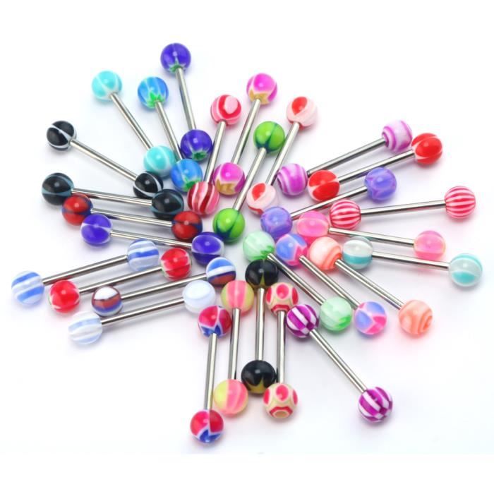 Lot De 10 Piercings De Langue En Acier Chirurgical - Avec Boule En Silicone Style Spiky - Pour Usage Quotidien Ou Fêtes - 5