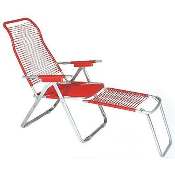 Transat en corde avec repose-pieds ROUGE - Chaise longue pliante - Métal - Pliant Transat en corde avec repose-pieds ROUGE - Chaise longue pliante - Métal - Pliant