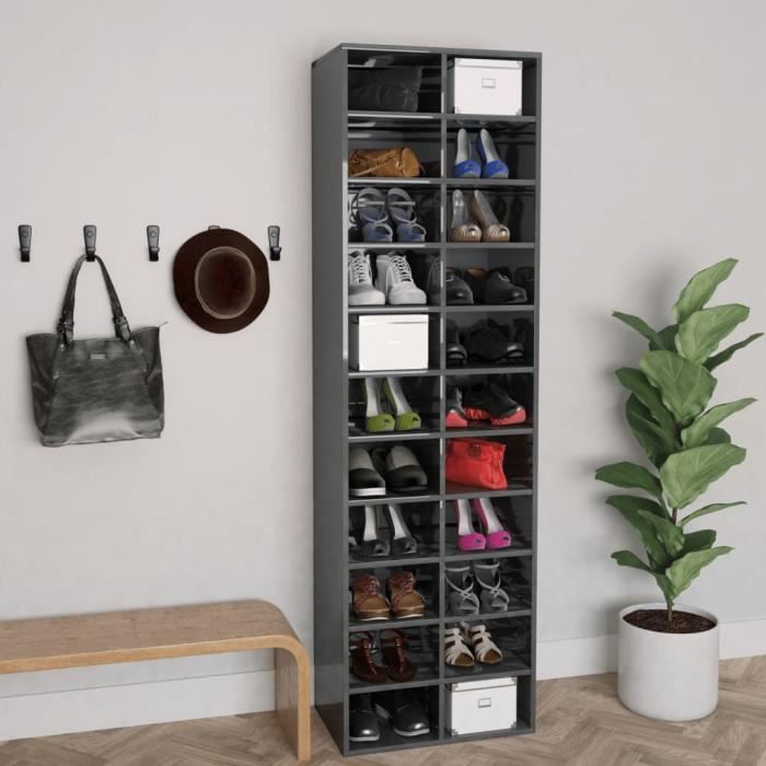 armoire à chaussures pop - market gris brillant 54x34x183 cm aggloméré