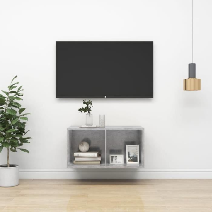meuble tv mural gris béton 37x37x72 cm aggloméré - vidaxl - contemporain - design - porte(s) et tiroir(s)
