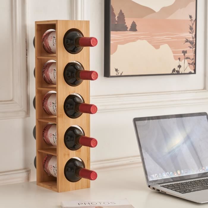 Porte-bouteilles en bois massif GOLDCMN - 5 compartiments - Blanc - Style campagne