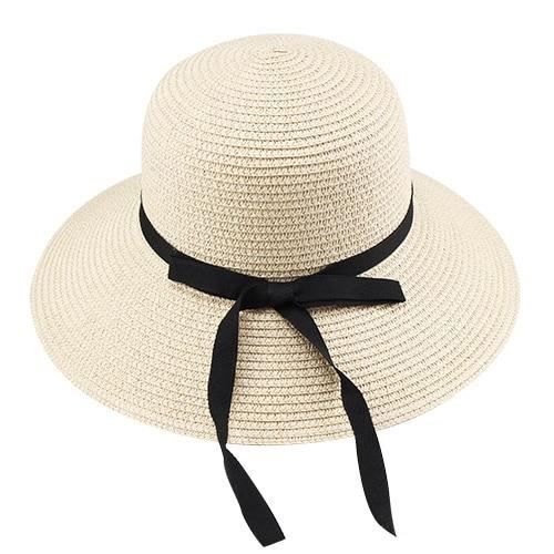 Chapeau De Paille Femme Bord Large - Élégant Pour Plage Et Soleil - Couleur Beige