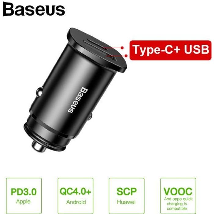 Baseus 30W Double USB C PD Charge Rapide QC 4.0 Chargeur De Voiture Pour Chargeur De Téléphone Portable Rapide USB PD Type C