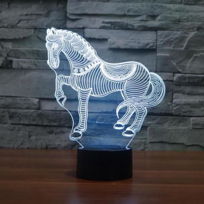 Veilleuse 3D Cheval Enfant - Lampe Illusion LED 16 Couleurs Graduables, Télécommande + Tactile, Rechargeable USB, Idéal Décoration Chambre Fille Garçon 6-12 Ans, Cadeau Anniversaire Noël