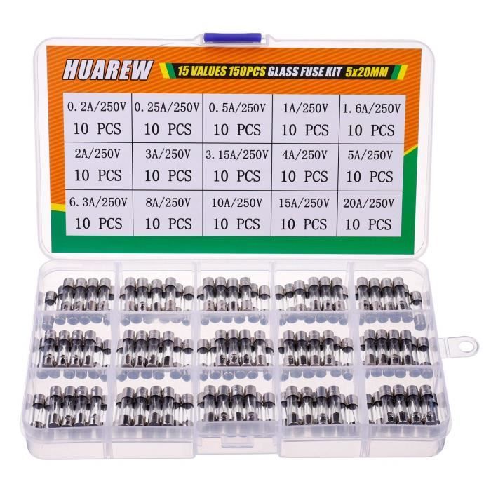Kit 21 Valeurs Fusibles Verre 250V – Rapides F & Lents T 5x20mm & 6x30mm, Assortiment 1A à 20A Pour Électronique & Maison