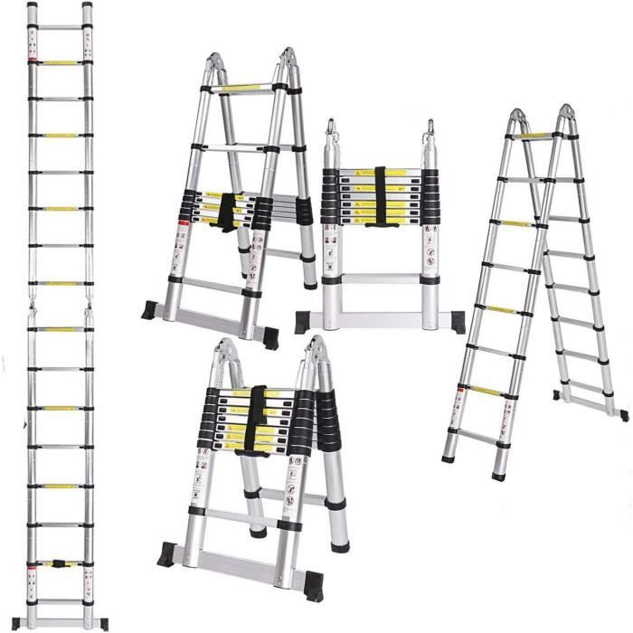 Échelle Télescopique Aluminium 5M COOCHEER – Pliable, Léger Et Stable Jusqu'à 150kg !