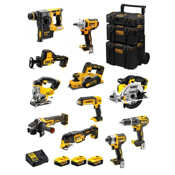 DeWALT Kit DWK1100 DCD796+DCH273+DCG405+DCF887+ DCF894+DCS331+DCS391+DCS355+DCP580+DCS369+DCL050+ 3x5 0Ah + DCB115 +Caddy 3en1