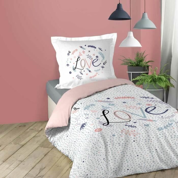 PARURE 2 PIECES 140 x 200 CM IMPRIME 42 FILS ALLOVER ALIANOR