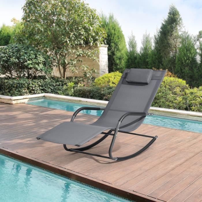 Bain de Soleil Caracena à Bascule Acier Textile 147 x 63 x 89 cm Gris Foncé Bain de Soleil Caracena à Bascule Acier Textile 147 x 63 x 89 cm Gris Foncé