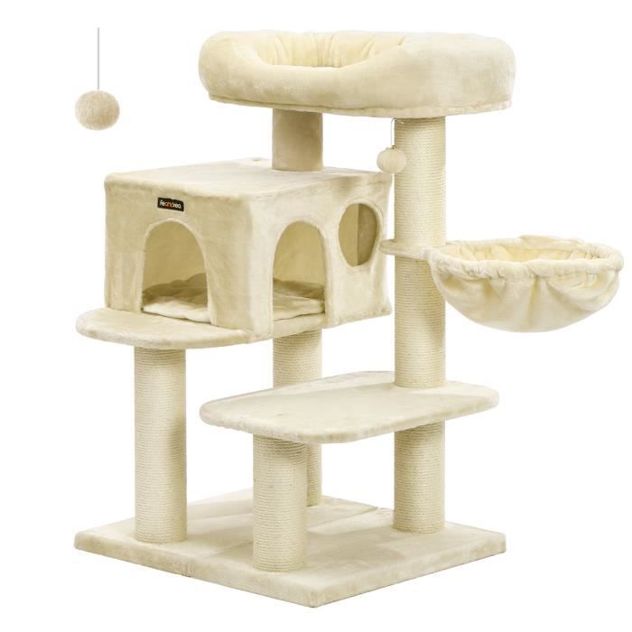 Arbre à chat, Hauteur de 112 cm, Grande plateforme, grotte, hamac, Troncs épais en sisal
