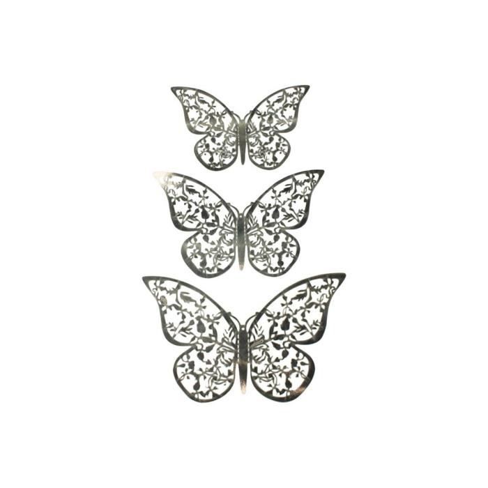 12pcs Papillons 3D en Métal, Décoration Murale - Feuille d'Argent