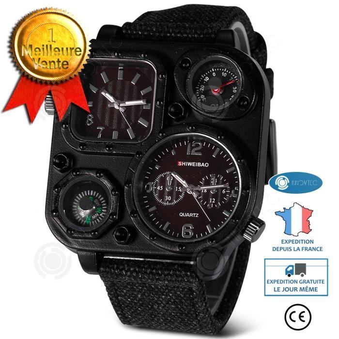 Montre Homme Luxe Multi-Fuseaux Horaires - Cadran Bleu/Blanc/Vert/Noir - Étanche 30m - Style Business