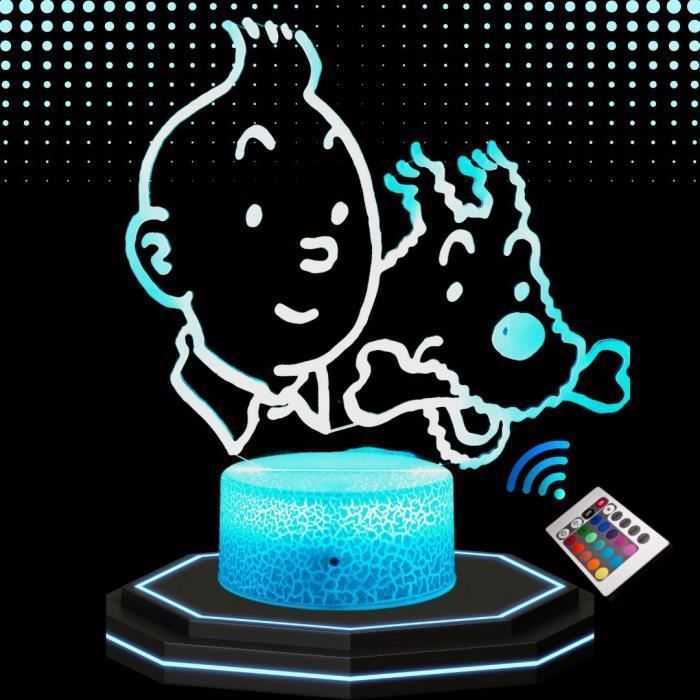 Lampe de Chevet 3D LED Tintin et Milou 16 Couleurs Tactile Décorative Idée Cadeau