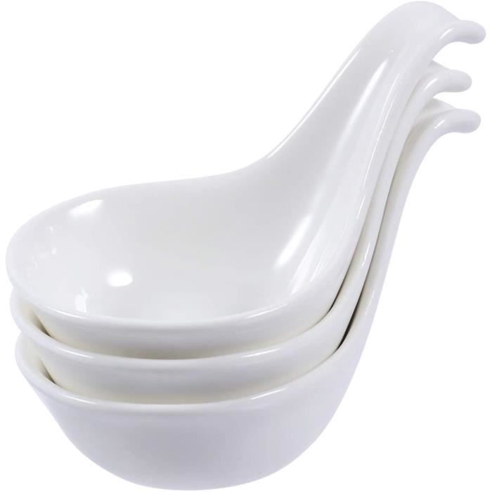 4 Coupelles à Sauce En Céramique Blanche - Avec Anse - Pour Condiments, Sushi, Apéritif